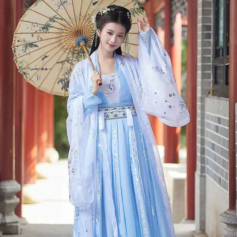 Abito Hanfu cinese di grandi dimensioni 3XL Abito da donna Carnevale Fata Costume cosplay Abito da festa Vintage Dinastia Tang Blu Hanfu Taglie forti