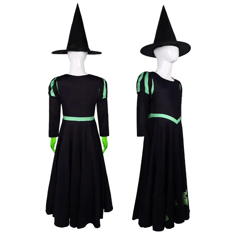 Girl Wicked Glinda Elphaba Cosplay Costume Kids Pink Wed Princess Birthday Party Fancy Dress Crown Wand Witch Costume Hat Wig