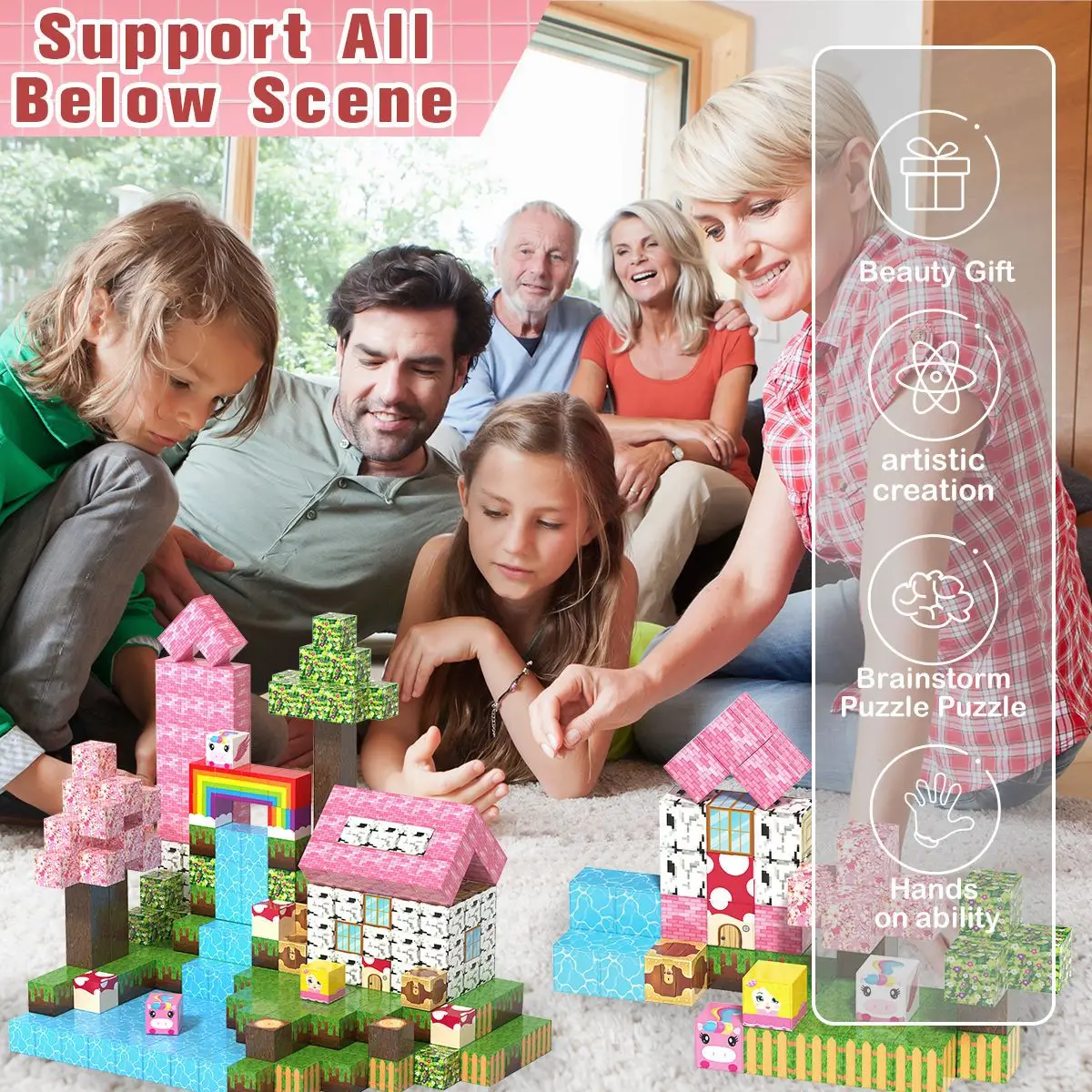 

Rainbow Theme 2.0cm Magnetic Building Blocks Set MOC Square Mini Bricks Educational Magnetic assembly Toy Children Birthday gift