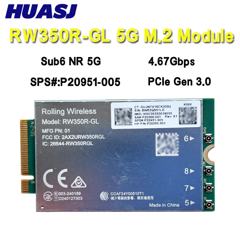

HUASJ RW350R-GL Sub6 NR 5G Модуль M.2 LTE 4G PCIe3.0/USB SPS # P20951-005/SPS # P06930-005 Для ноутбука R15