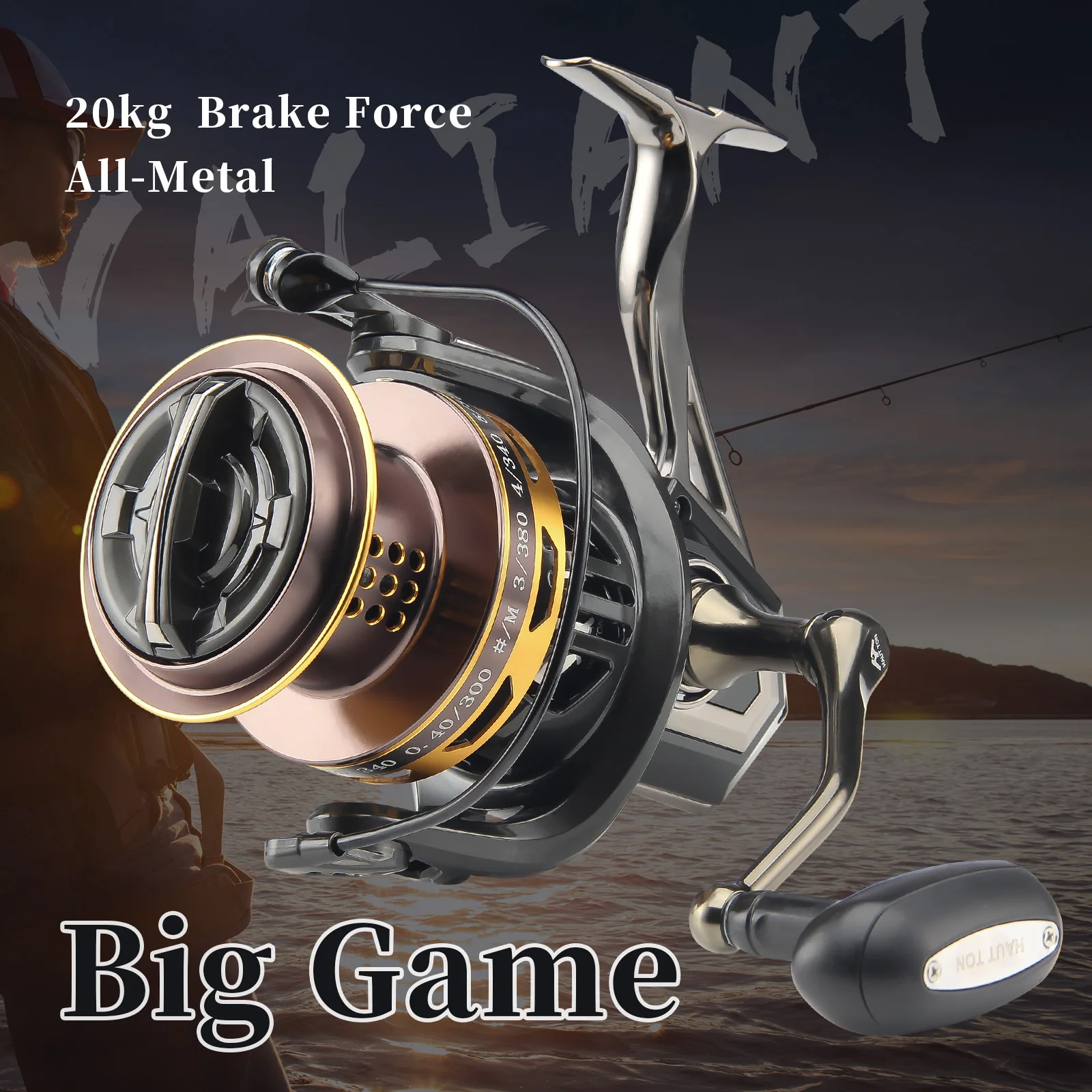 HAUT TON  8000/10000/12000 BIG GAME 5.1:1/4.1:1Surf Spinning Fishing Reel,20KG Drag Power. Backlash-Free Bearings,Metal Reel