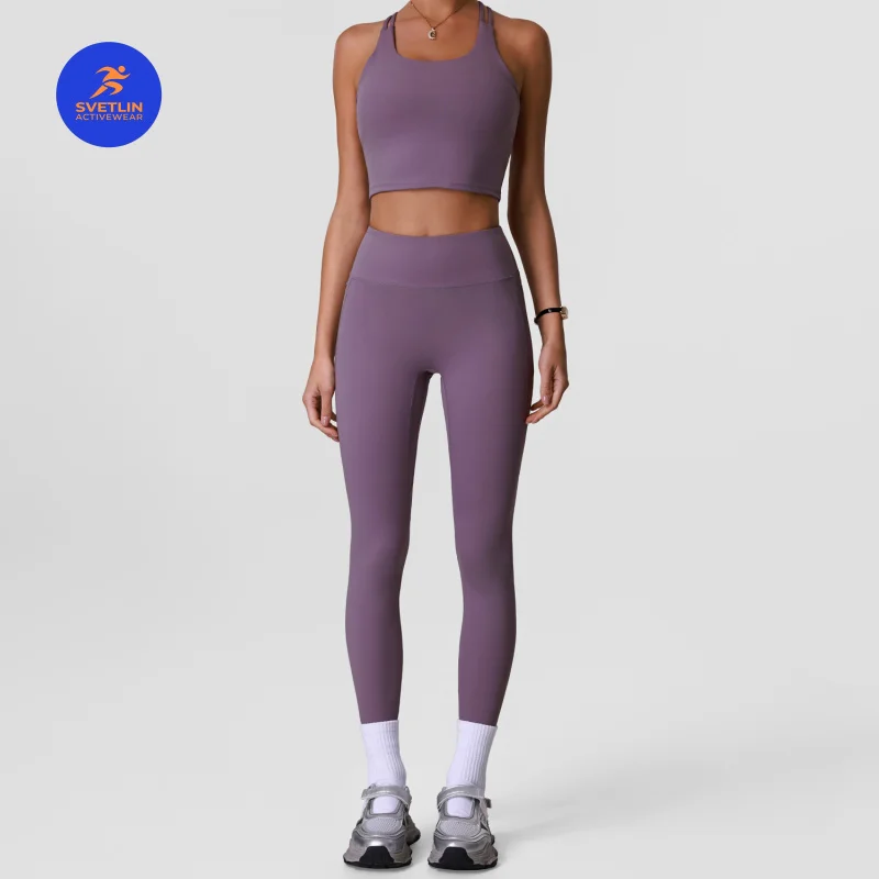 SVETLIN EU US Size High Quality Seamless Yoga Pants High-Waist Slim-Fit Set For Women Running Sports Shockproof Vest Fitness Set