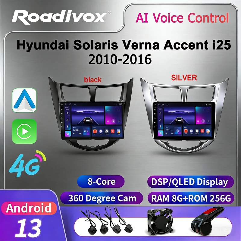 roadivox Android car radio for Hyundai Solaris Verna Accent i25 2010 2016 stereo GPS Navigation video Multimedia Player tape