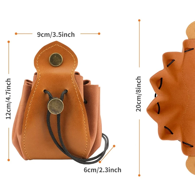 Leather Drawstring Pouch Pouch,Mini Vintage Purse Leather Belt Pouch Portable Jewelry Storage Dice Bag Brown Coin Purse