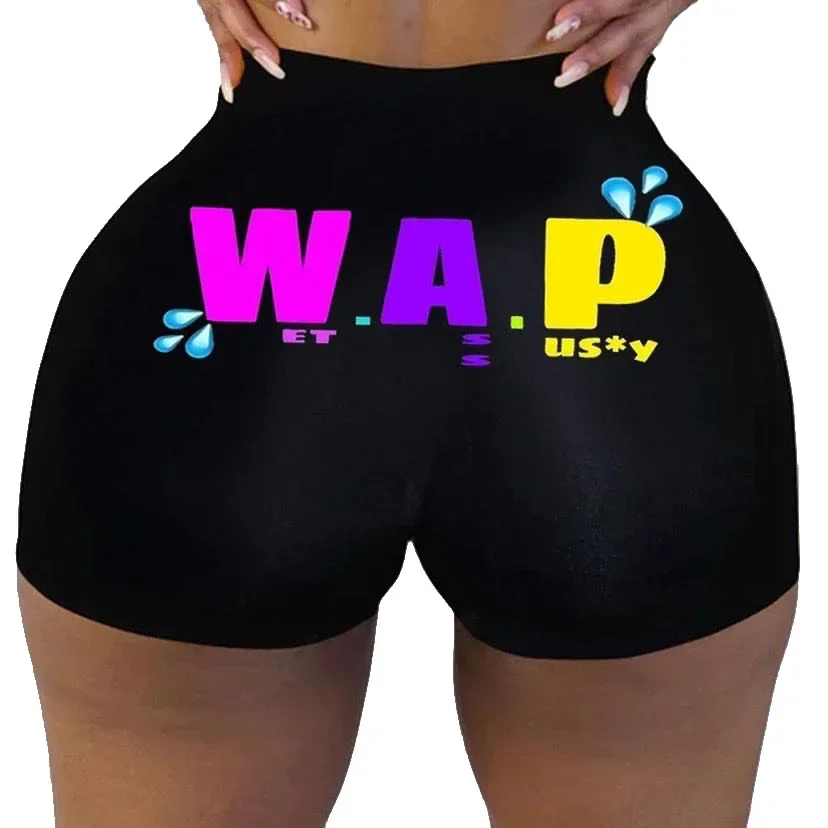 Sexy Dames Shorts Dames Zomerkleding Candy Snack Wap Grafische Hoge Taille Biker Booty Shorts Groothandel Goedkope Stuff