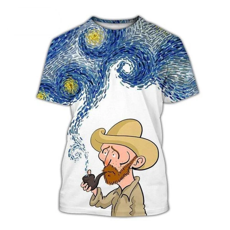 Vincent Van Gogh Pattern T Shirt For Men Oil Painting Portrait 3D Printed T-Shirts Summer Casual O-Neck Short Sleeve Loose Tees