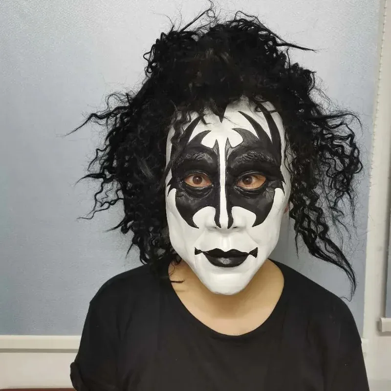 هالوين قبلة جين سيمونز الرصاص المغني اللاتكس قناع الموسيقى الكهربائية مهرجان تأثيري أقنعة الرعب فستان الحفلات الدعائم الأداء