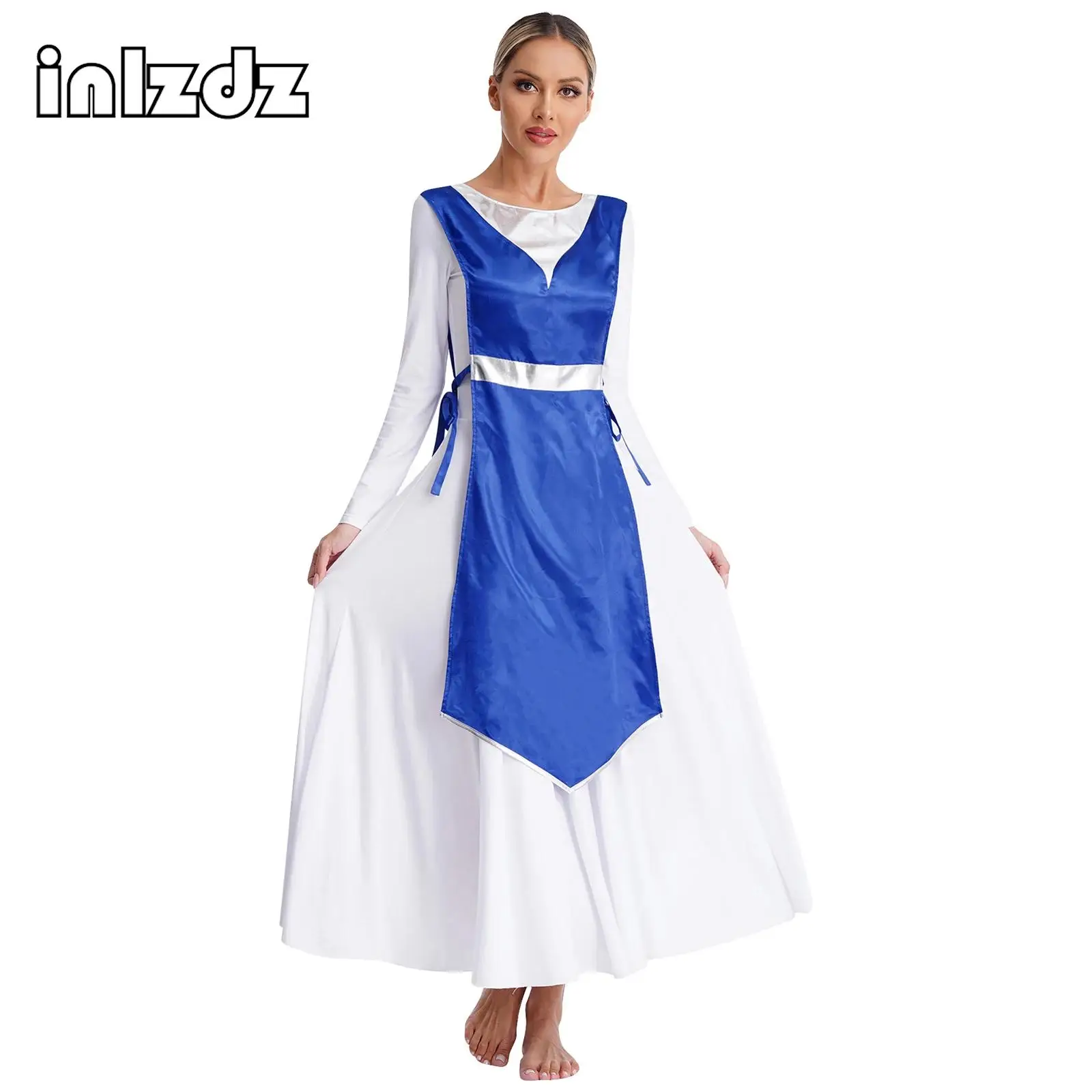 

Women Church Choir Worship Robe Lace-up Sides Split Dress Tunic Overlay Praise Dance Dress Lyrical Dance Performance Costume