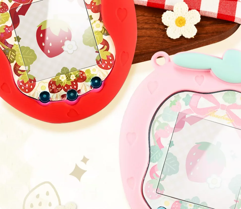 Naklejka ochronna na panel z silikonu w kształcie truskawki, miękka skórka, breloczek ‌   Etui ochronne na Tamagotchi Uni, pełne pokrycie, akcesoria — zdjęcie produktu 3