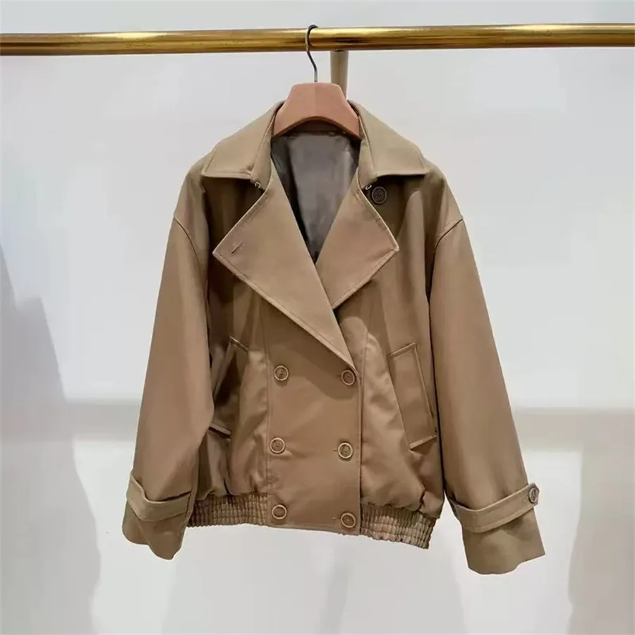 

Trendy 2025 Early Autumn Double Breasted Notch Lapel Loose Jacket Short Trench Coat