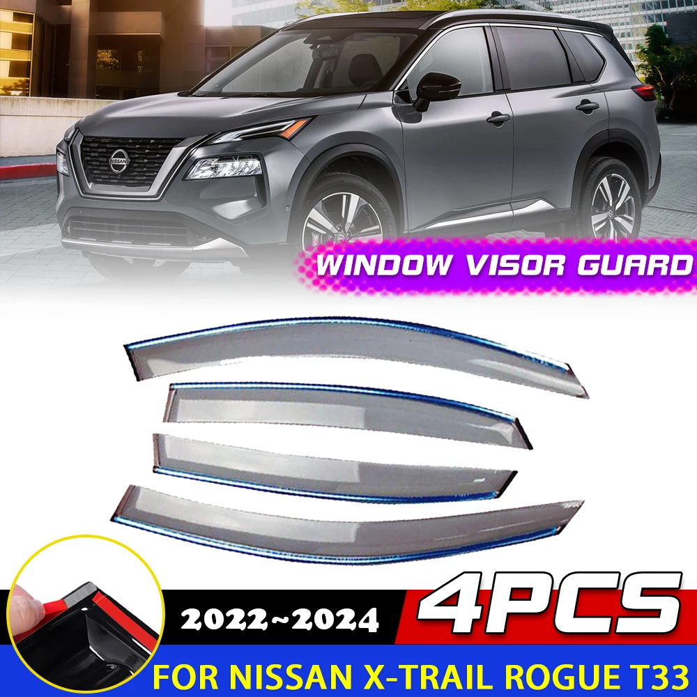 

Car Windows Visor for Nissan X-Trail Rogue T33 4th Gen 2022 2023 2024 Awnings Wind Sun Rain Eyebrow Deflector Sticker Accessorie