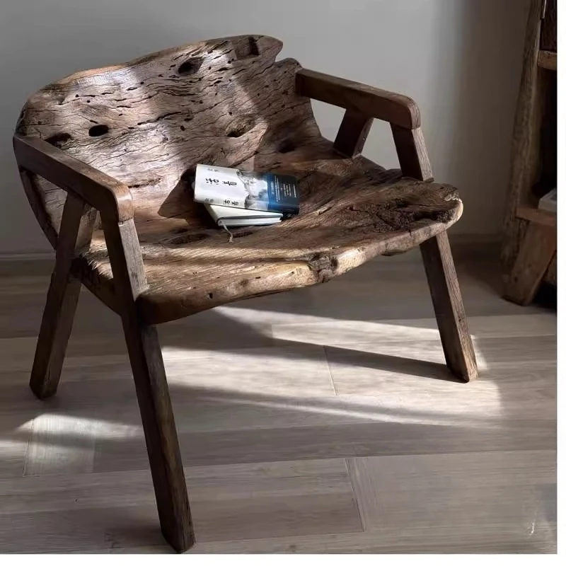 Quiet wind solid wood stool outdoor balcony back chair villa courtyard tea room owner lying chair