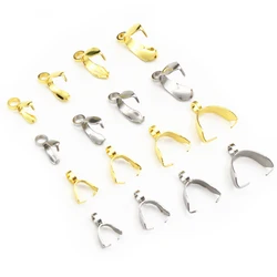 50pcs Stainless Steel Gold Color 4-sizes Pendant Pinch Bail Clasps Necklace Hooks Clips Connector DIY Jewelry Making Findings