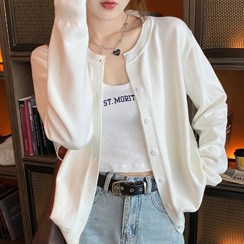 

Knitted Sweater Women Cardigans New Long Sleeve O-Neck Black Knit Sweater Cardigan Women Tops Sweaters Women Clothing 2025 Q704