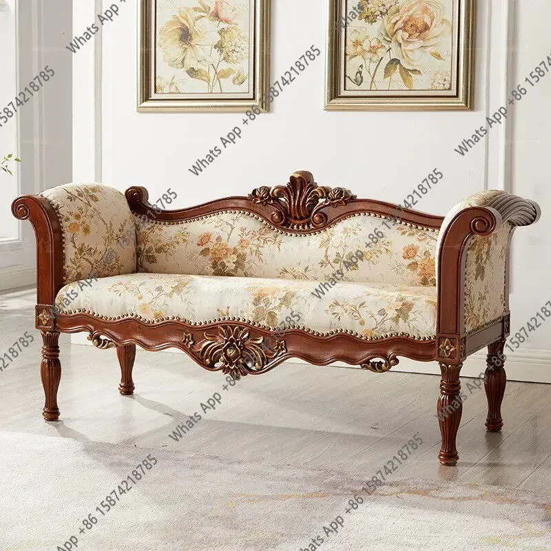 N64 American solid wood foot stool, European style solid wood lounge chair, bedside stool, shoe change, long chair, chaise concu