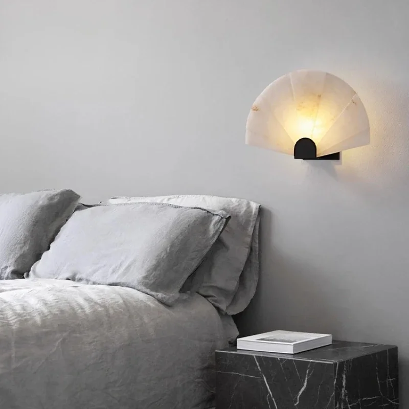 Modern Designer Natural Marble Wall Light Luxury Model Room Bedroom Bedside Lamp Living Room Background Art Lighting Fixtures