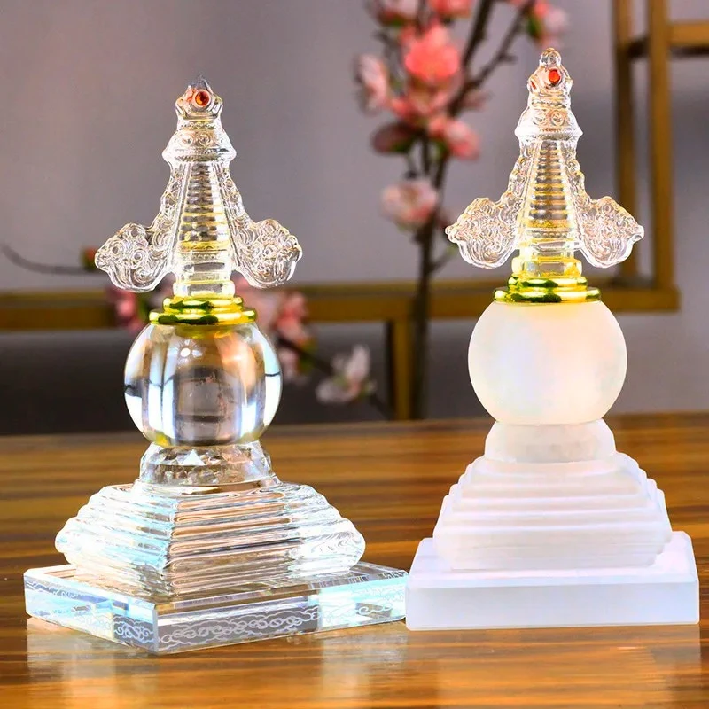 Glass Bodhi Pagoda Chinese Style Trumpet Stupa of Relics Buddhist Supplies Offering Ornaments Buddhist Hall Decoration