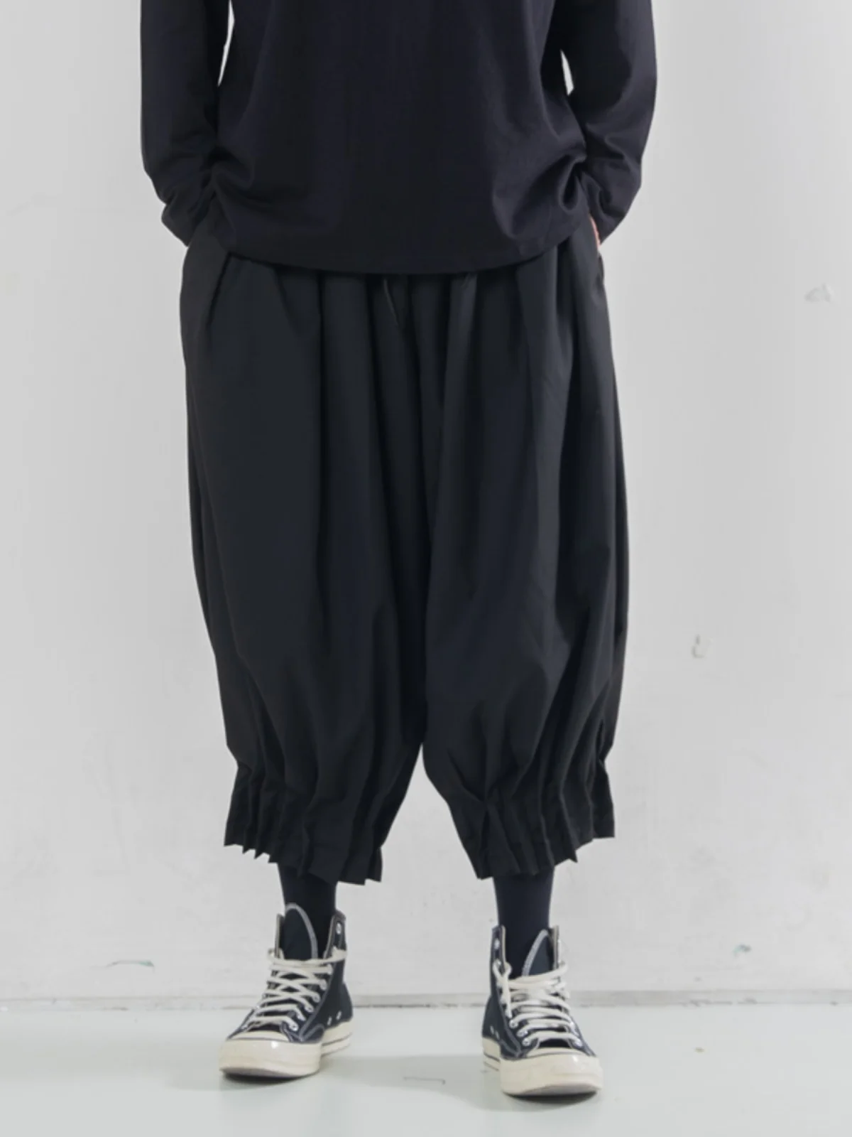 

Yamamoto Style Casual Pants Summer Youjie Men's Pleated Design Wide Leg Ankle Banded Dark Harem