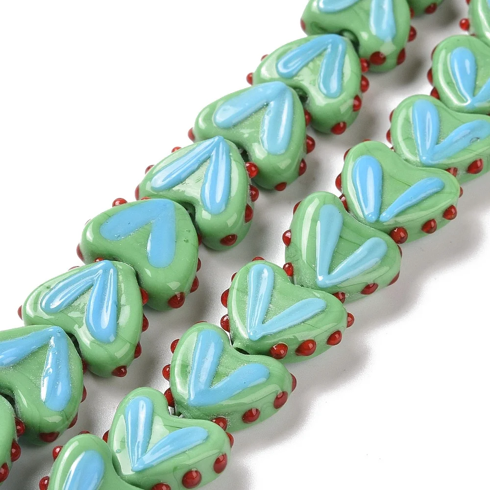 PandaHall 1 Strang handgefertigte Lampwork-Herzperlen, 14-17x16,5-17x6,5-7mm, 38cm Länge für DIY Halsketten- und Armbandherstellung – Detail 29