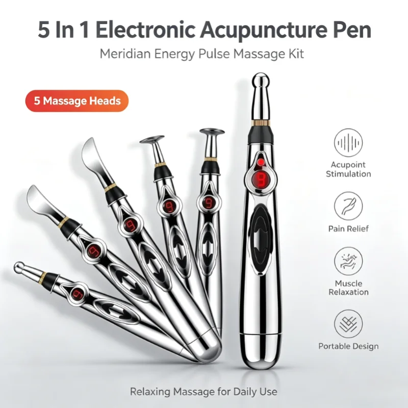 5 In 1 Electronic Acupuncture Pen Meridian Energy Pulse Massage Acupoint Stimulation Pain Relief Muscle Relaxation Portable Kit