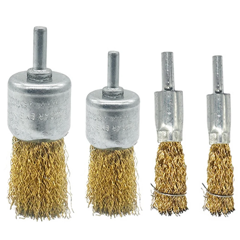 2-8Pcs 10/16/25/30mm Brass Plated Wheel Brush Metal Rust Removal Polishing Brushes Engraver Grinder Mini Drill Rotary Tools