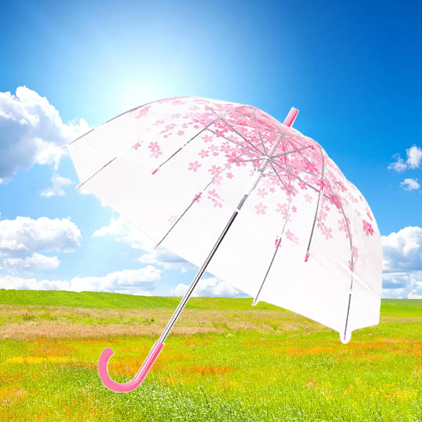 Transparent Clear Umbrella Sakura Printed Stick Umbrella Bubble Umbrella