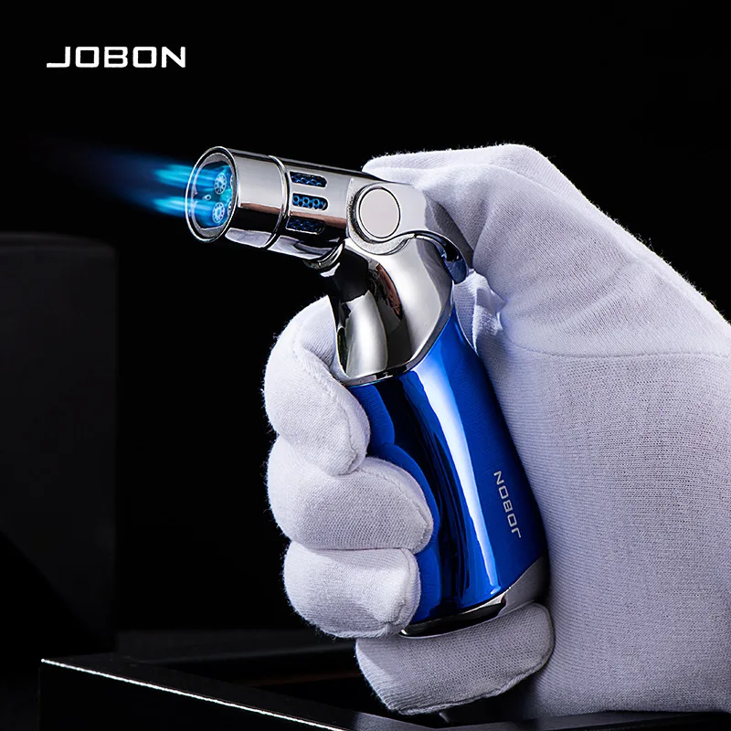 2024 JOBON Quad Flame Cigar Lighter Windproof Kitchen Gas Lighter Jet Grill Metal Jewelry Welding Men's Outdoor Gadgets