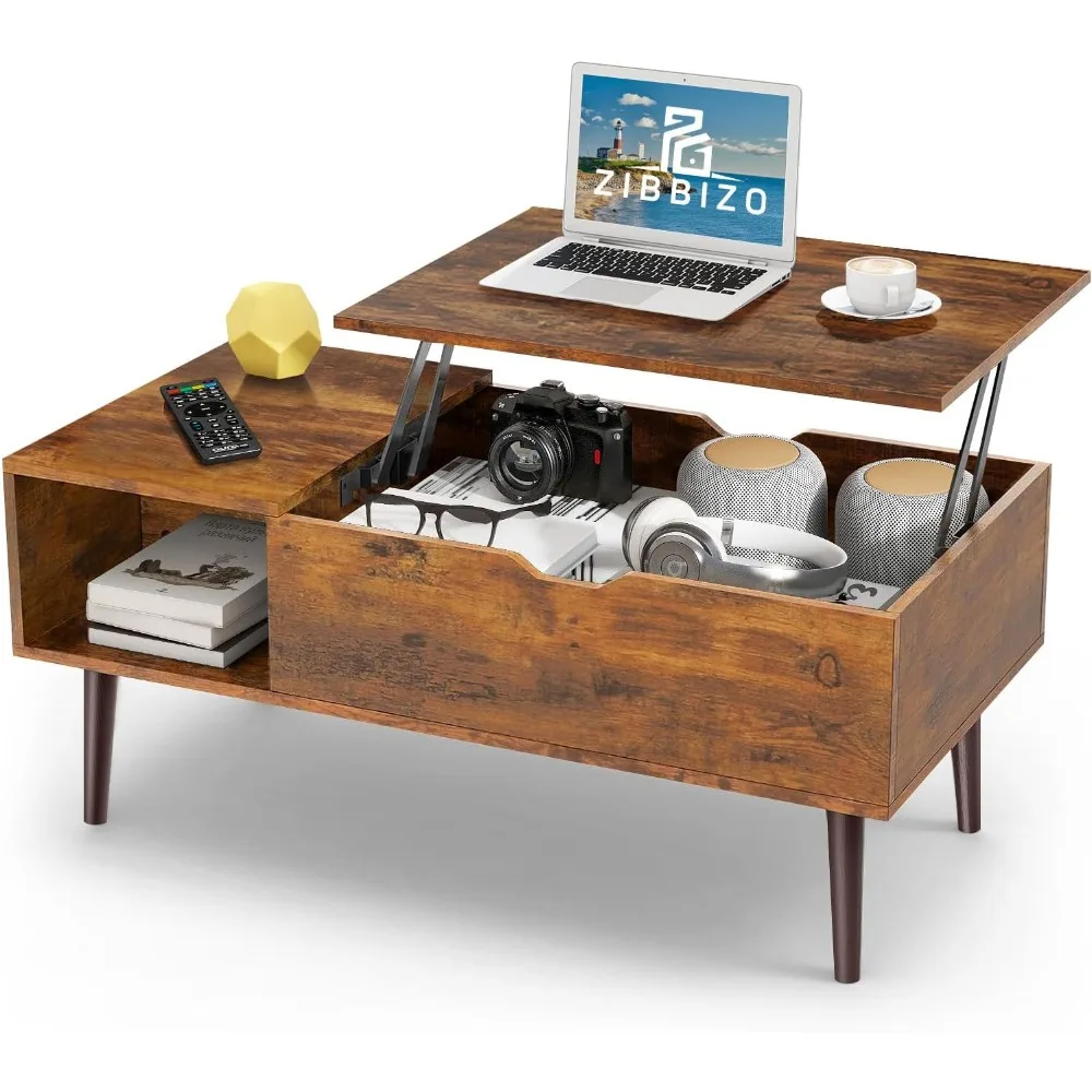 

Coffee Table, Lift Top Coffee Tables for Living Room, Small Modern Wooden Center Tables with Storage Shelf and Hidden Compartmen