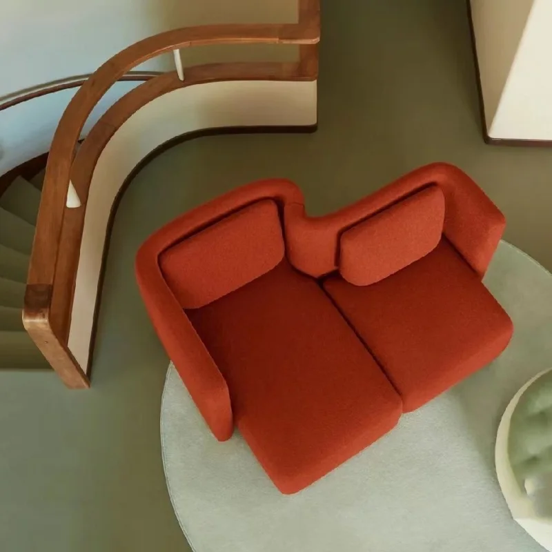 Caramel curved fabric sofa, small apartment living room cotton and linen sofa double sofa