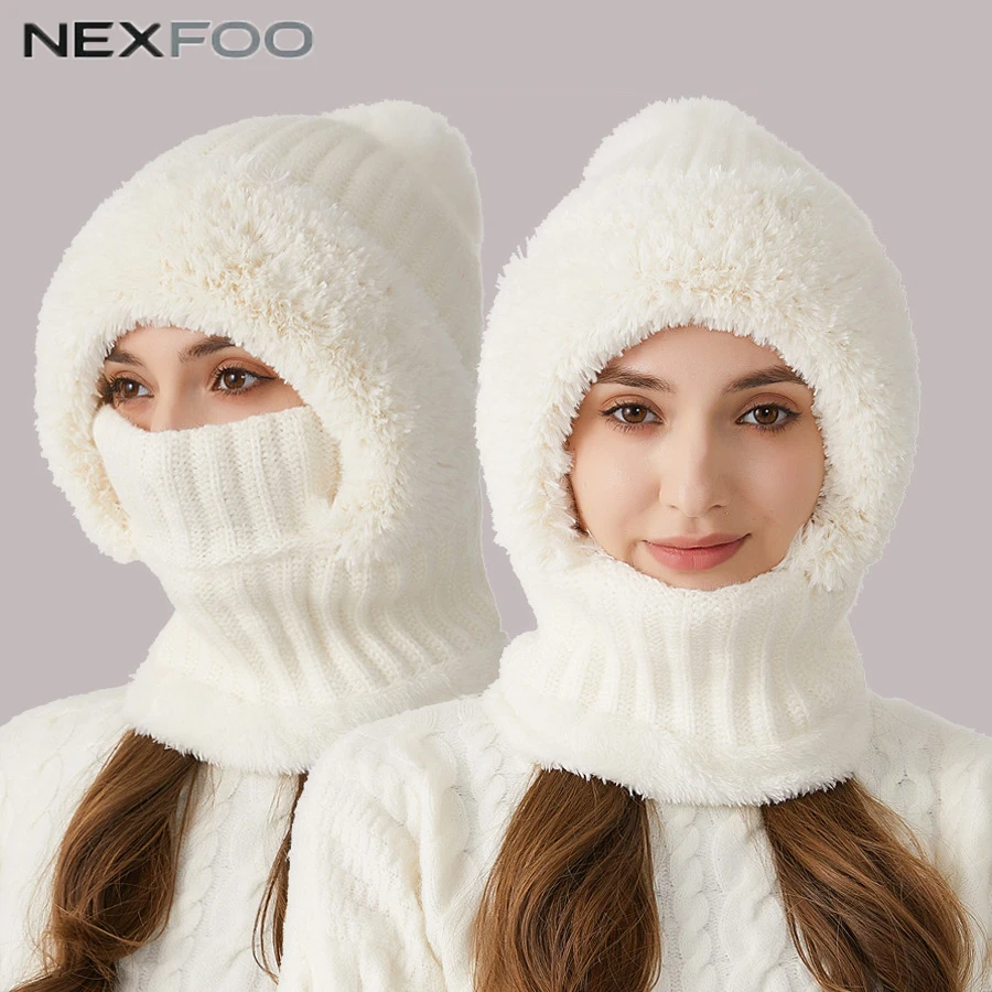 Unisex Thick Fleece Lined Knitted Balaclava Winter Integrated Face Neck Warmer Hat Windproof Thermal for Motorcycle Cycling Ski