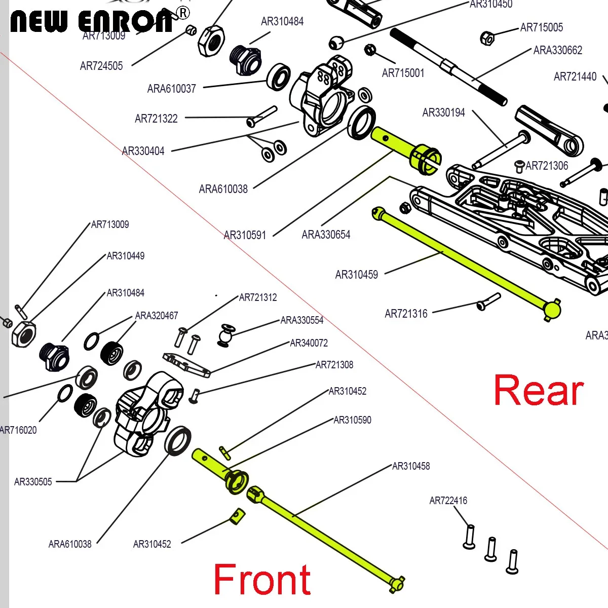 NEW ENRON Hard Steel Front / Rear Axle CVD Driveshaft CNC AR310458 AR310590 AR310591 For RC 1/7 1/8 ARRMA 6S KRATON NOTORIOUS