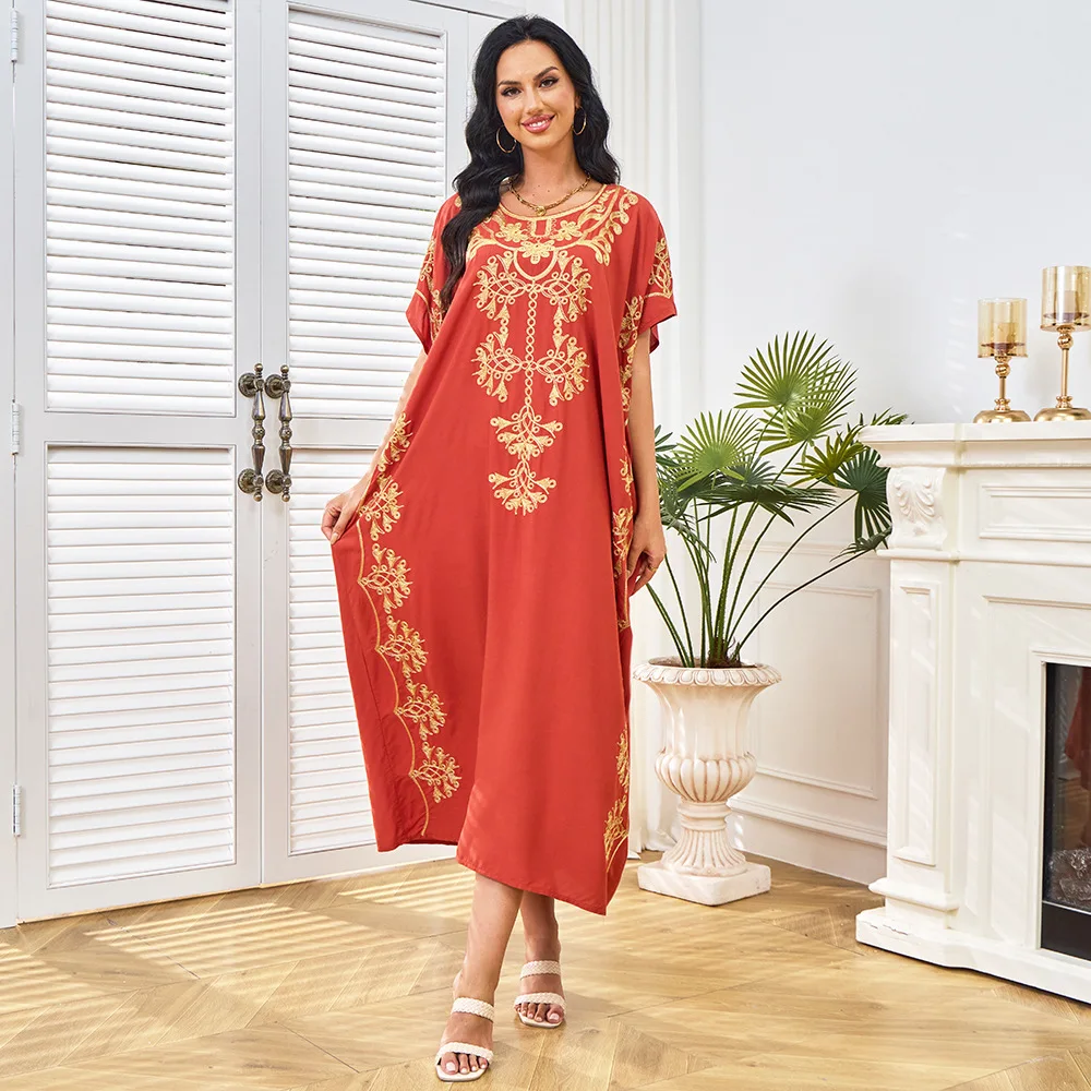 

Beach cover shirt, cotton embroidered vacation robe, Malaysian short sleeved dress