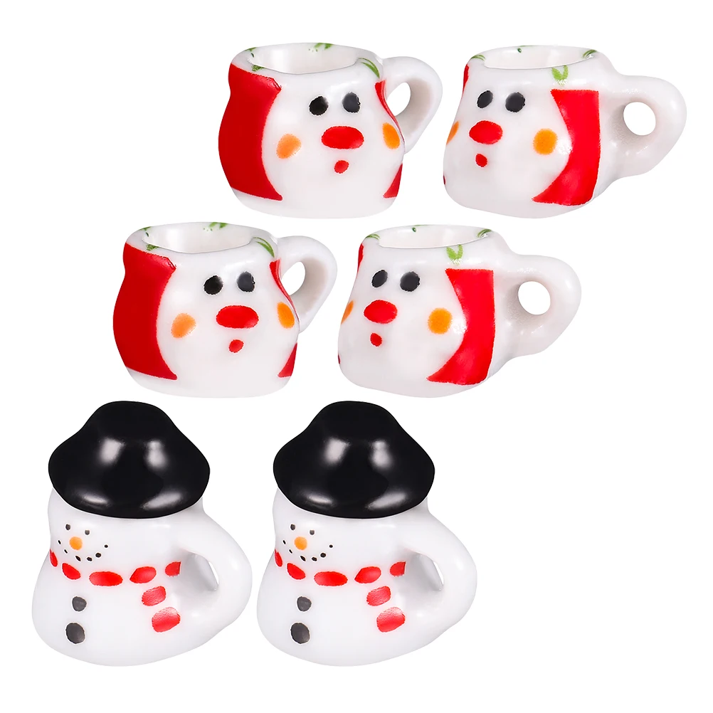 

2 комплекта, миниатюрный чайный сервиз со снеговиком, керамические крошечные чайные чашки для кукольного домика, кухонный декор, ролевые игры, мини-фарфоровый чайник, коллекция