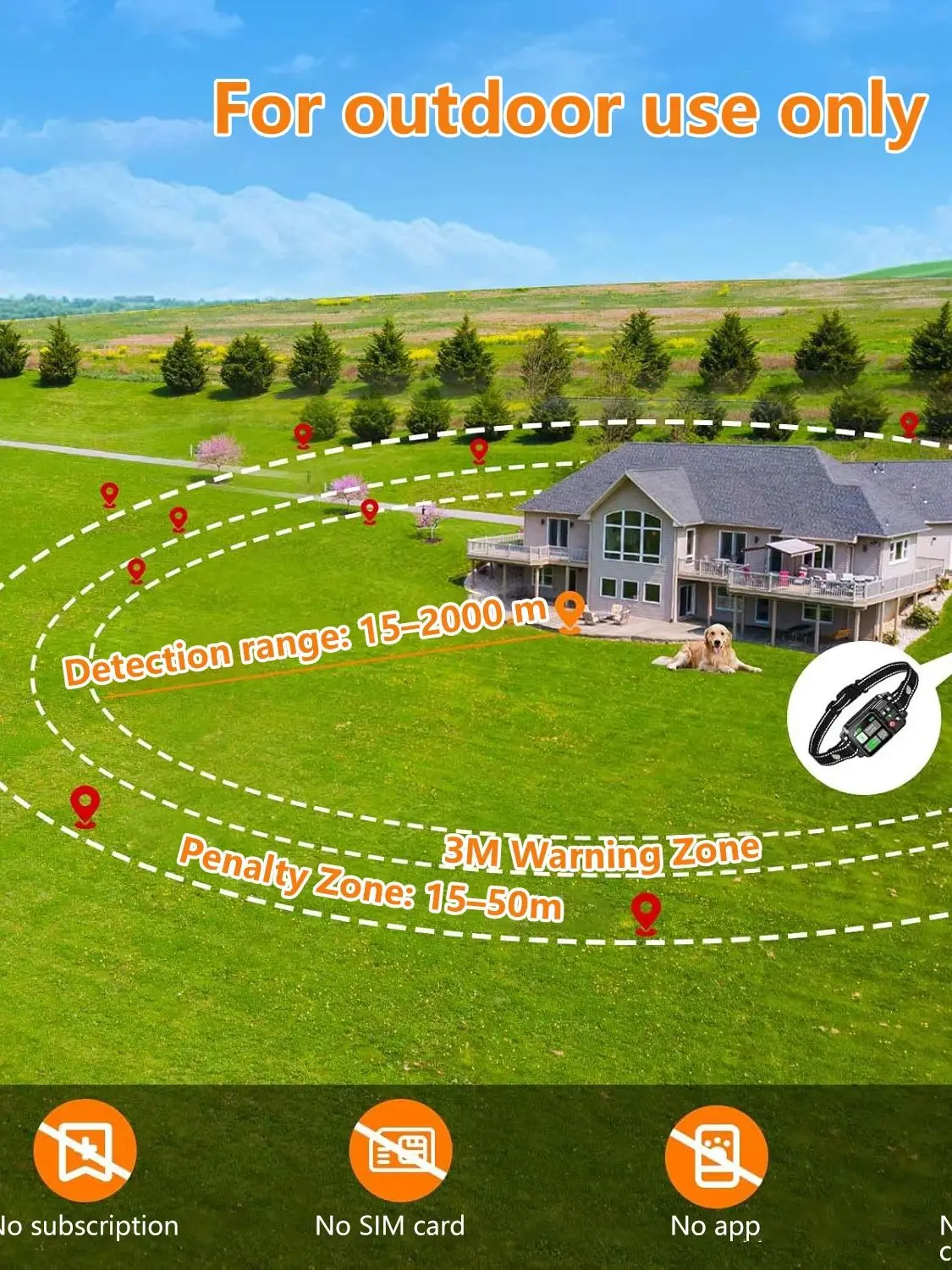 GPS Wireless Dog Fencing System - Electric dog fencing with GPS Electric Satellite Technology, Pet Fencing System Range 15~2000m Sf9208baca3424af3be4bc85ab6c165deH