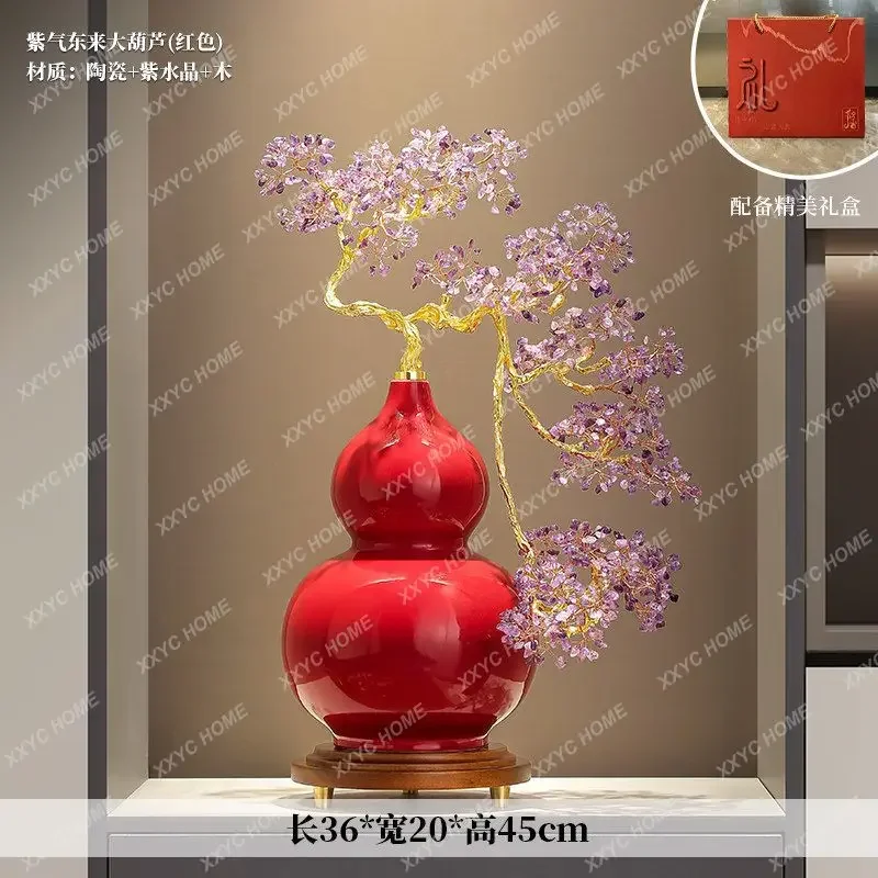 Natural citrine fortune tree gourd ornament living room entrance decoration store opening housewarming gift