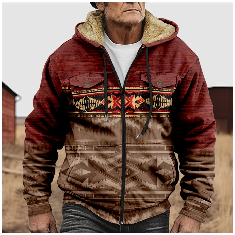 

New Christmas Cotton Coat Hooded Sweater Casual Print Men's Fur Loop Arctic Velvet Zipper Patch Pocket Hooded Sweater a03