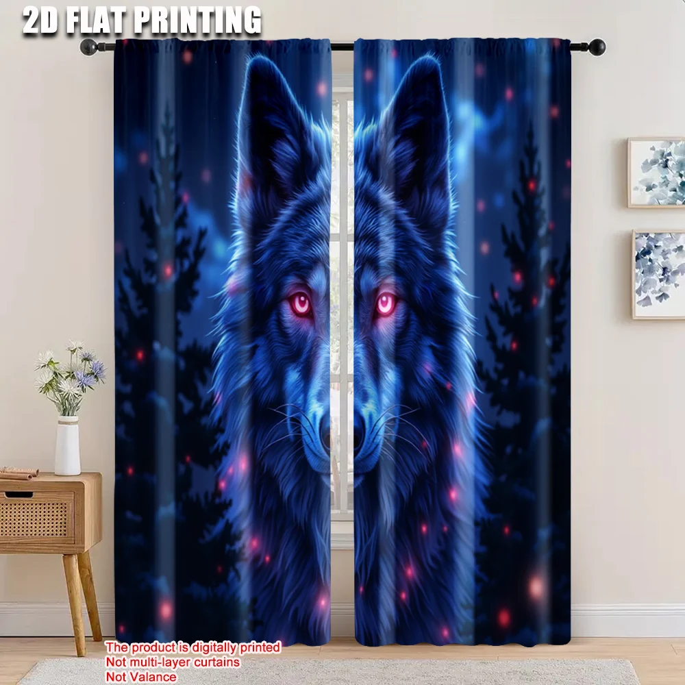 

2pcs, 2D flat printing Drapes a wolf Durable Polyester,Without Electricity Family Party Applies to Bedroom living room