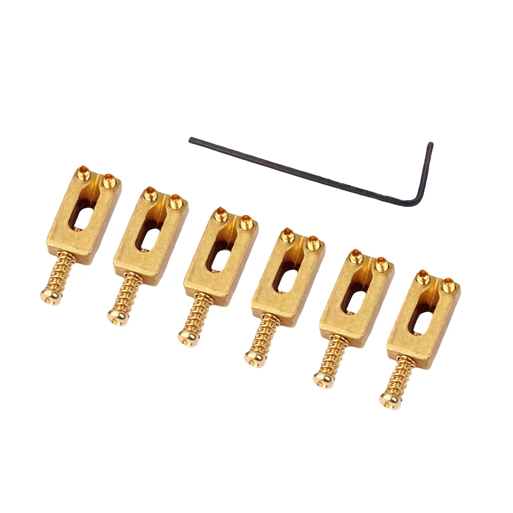 

6pcs Brass Bridge Saddle for Electric Guitar Bass Compensated Golden Sturdy Plate Increased Resonance Includes Wrench Qualified