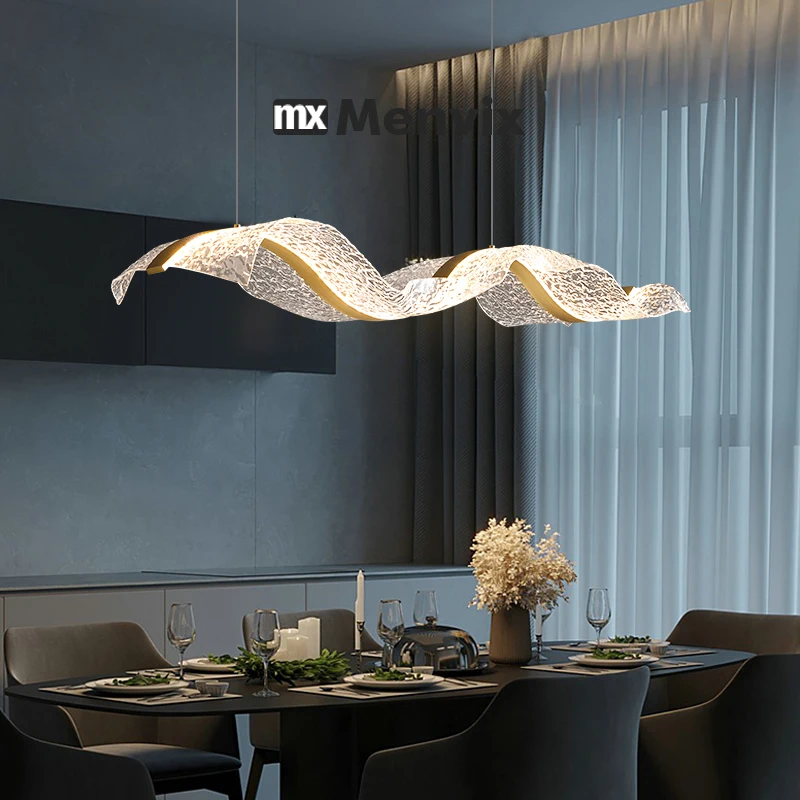 Nordic Creative Led Chandelier Design Long Wave Pendant Lights Restaurant Bar Lamp Dining Room Home Decor Hanging Light Fixture