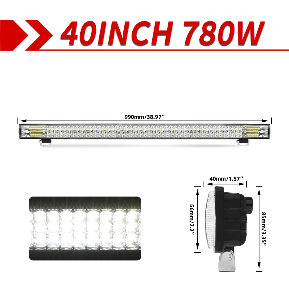 CO LICHT 12 "20" 26 "32" 40 "LED Lichtbalk 3-Rijen 90000LM Flood Spot Offroad LED Rijden Licht voor Pickup Truck SUV ATV UTV Boot 4x4
