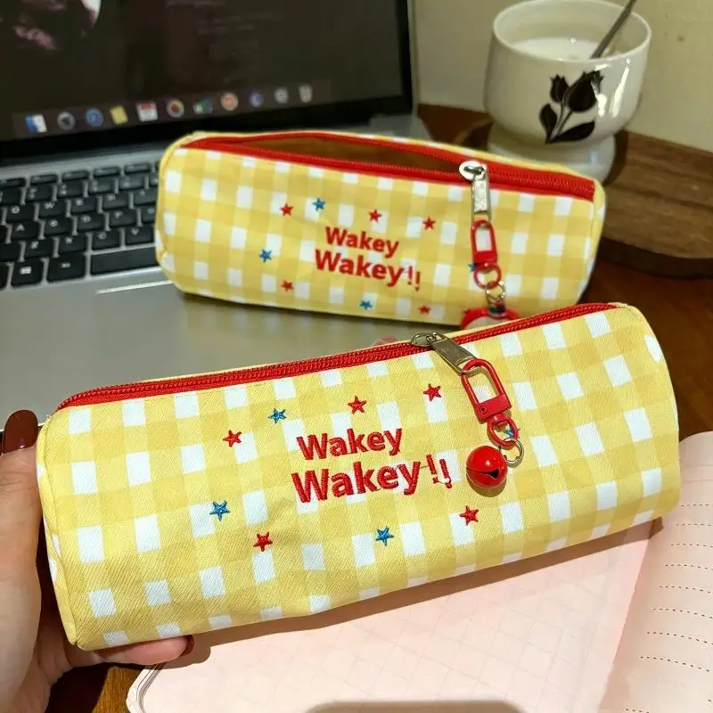 New 1Pcs Cute Dopamine Color Pencil Case Embroidered Large Capacity Pen Bag Stationery Bag School Supplies