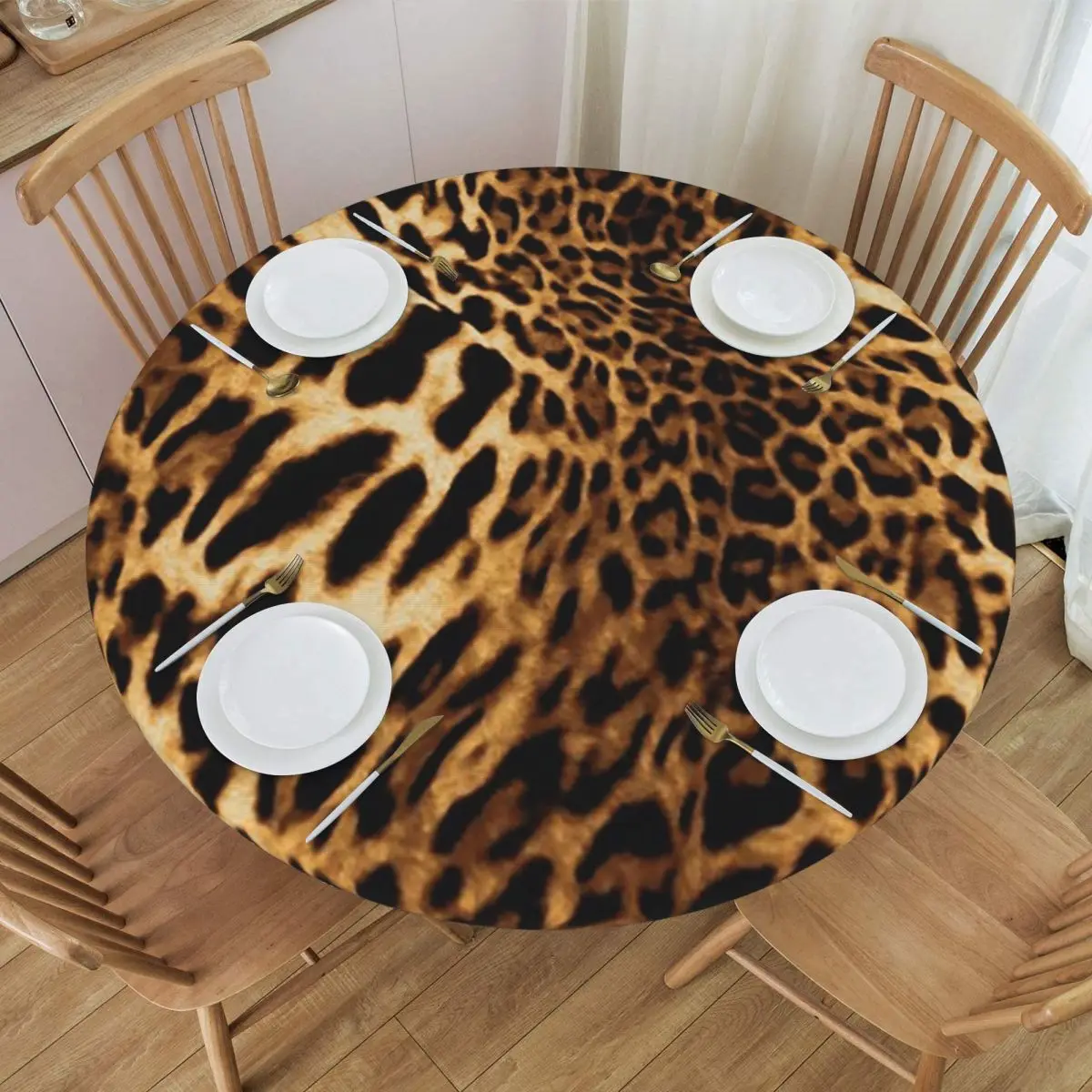 Leopard Skin Waterproof Round Tablecloth Oilproof Table Cloth for Kitchen Events Dining Table Cover