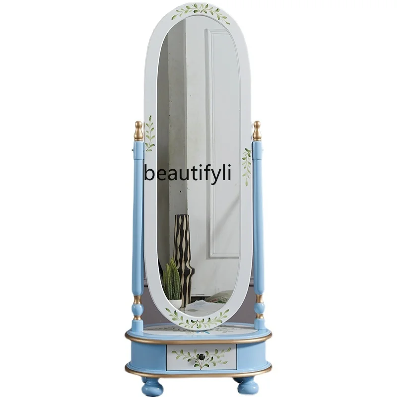 

Full body dressing mirror household bedroom painted lady, fitting mirror body three-dimensional movable floor standing mirror