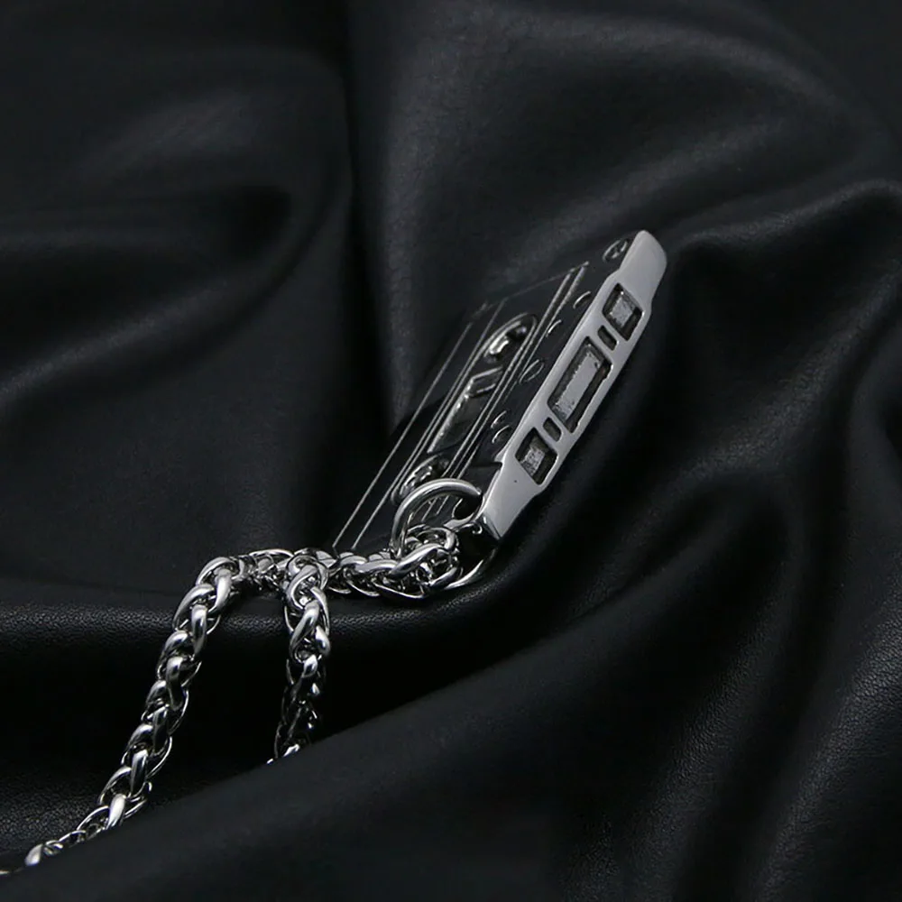 Punk Hip Hop Cassette Necklace Vintage Stainless Steel Men Necklace Chain Fashion Nightclub Rock Jewelry Gift Wholesale - Image 3