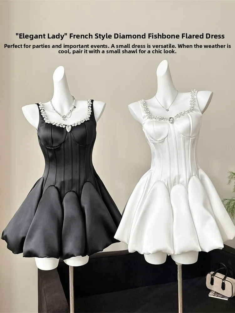 

Elegant White Gown with Sparkling Diamonds High Waist Puffy Skirt for Rich Girls And Women Stylish Dress for Various Occasions