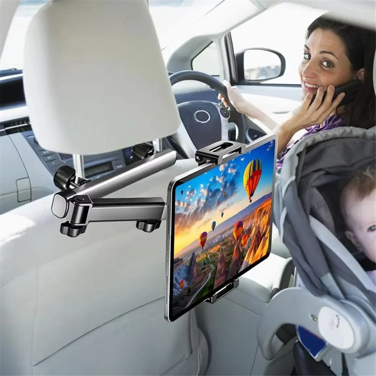 360° Drehbarer Aluminiumlegierung Auto-Kopfstützen-Tablethalter für 6-12,9 Zoll Handy/Tablet Teleskopische Tablet-Halterung fürs Auto – Detail 10