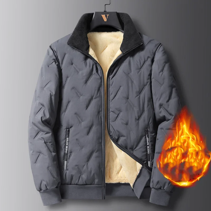 Winter Man Parker Jacket Thicken Fleece Cold-proof Long Sleeve Men Coat Fashion Loose Stand Collar Zipper Male Outerwear