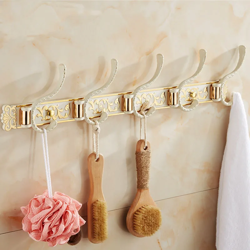 Vidric Retro 4-5 Robe hooks white&gold wall mounted,European kitchen/bathroom 5 hooks wall, 4 Types Bedroom clothes hanger hooks