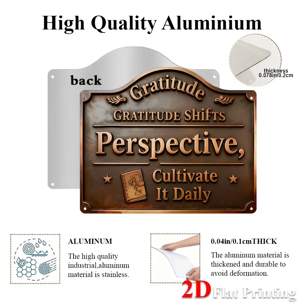 1pc 2D Flat Sign Artwork Made Of Metal, Showcasing The Phrase 'Gratitude Shifts Perspective, Cultivate It Daily'