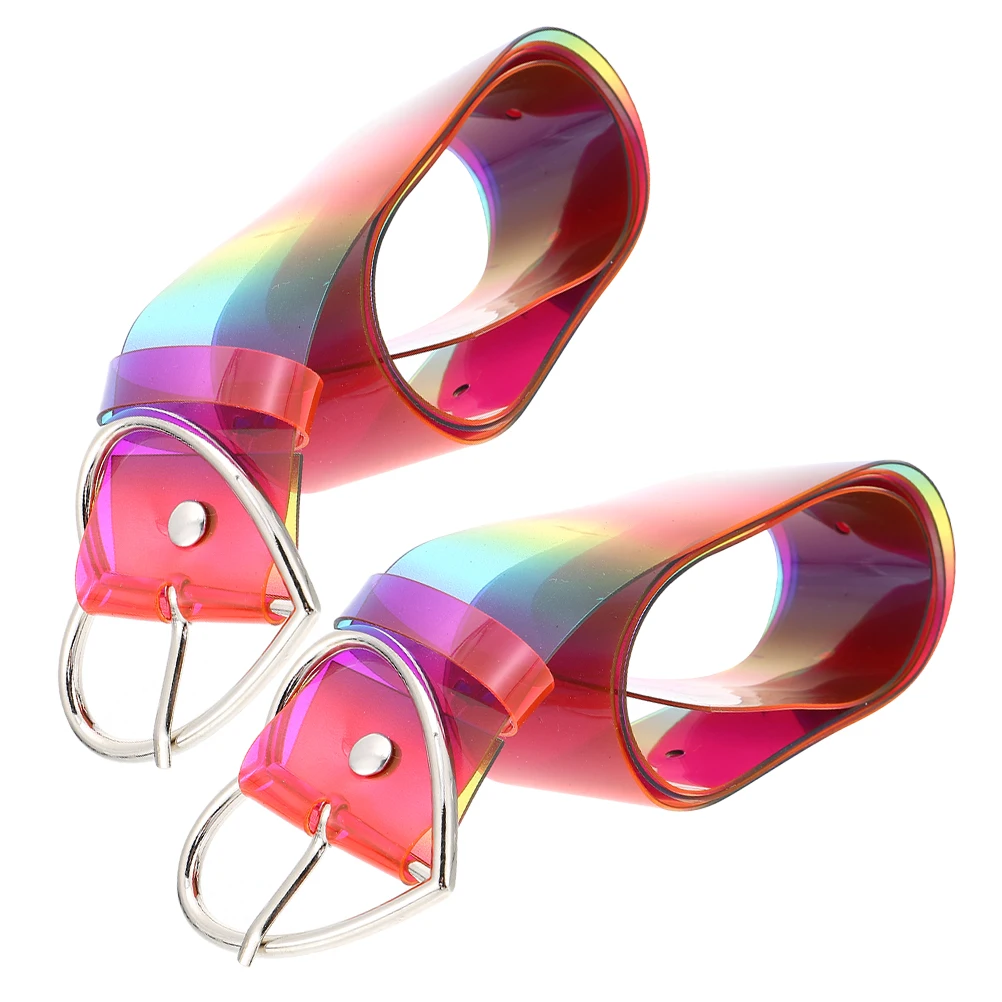

2pcs Heart Buckle Rainbow PVC Adjustable Transparent Belts for Women Dress Cowgirl Punk Vintage Waist Accessories